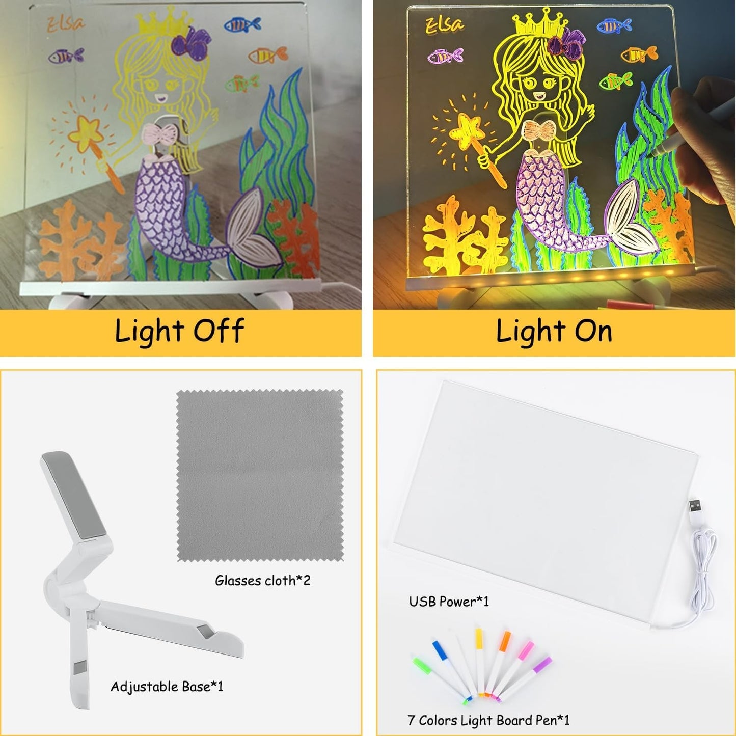 Led Note Board with Colors, Light up Acrylic Message Board, Glowing Acrylic Dry