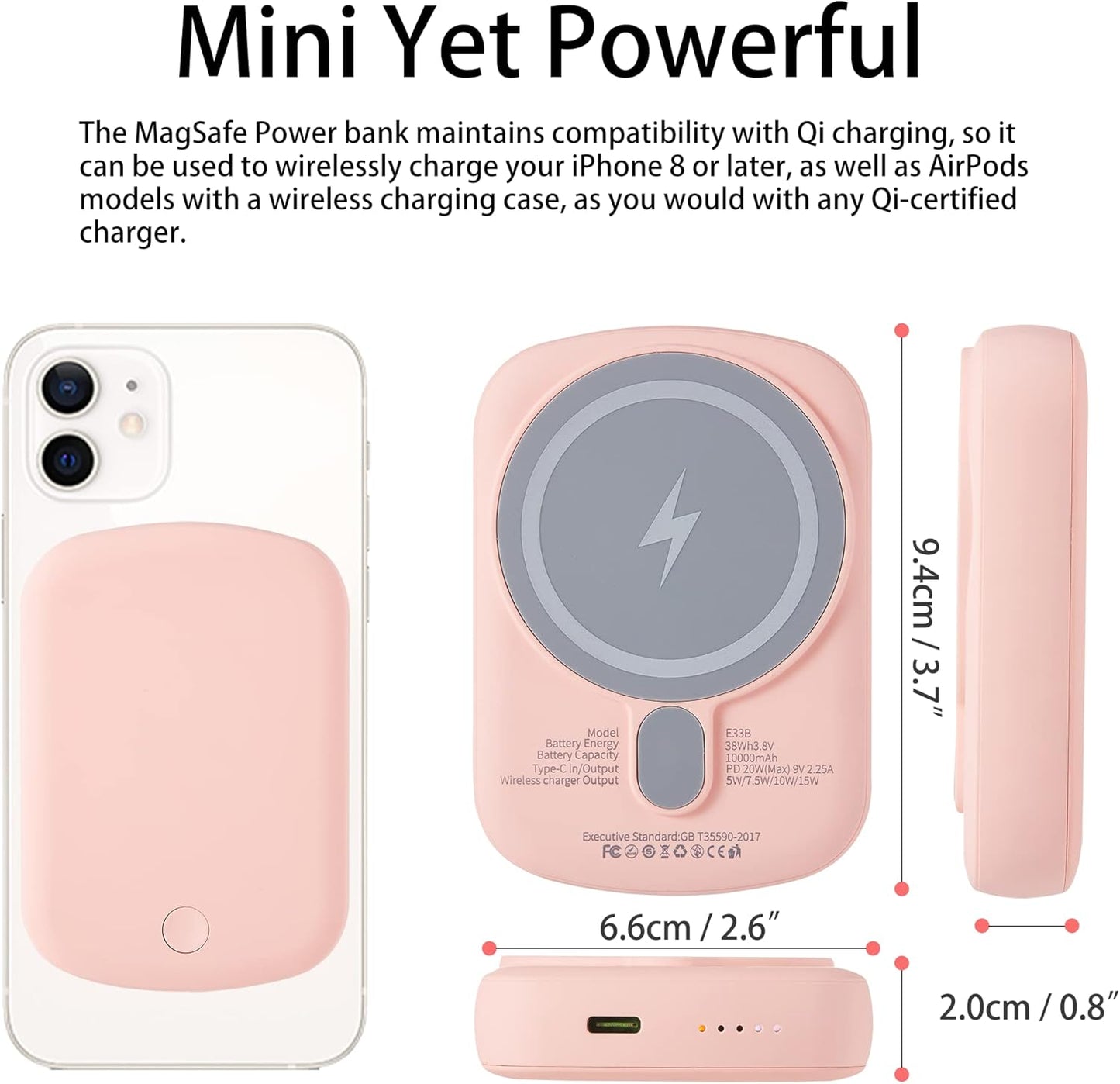 Power Bank, 10000Mah Wireless Portable Charger 18W Fast Charging 20W Quick Charge with Type C Cable Battery Pack for Iphone 16/15/14/13/12 Series
