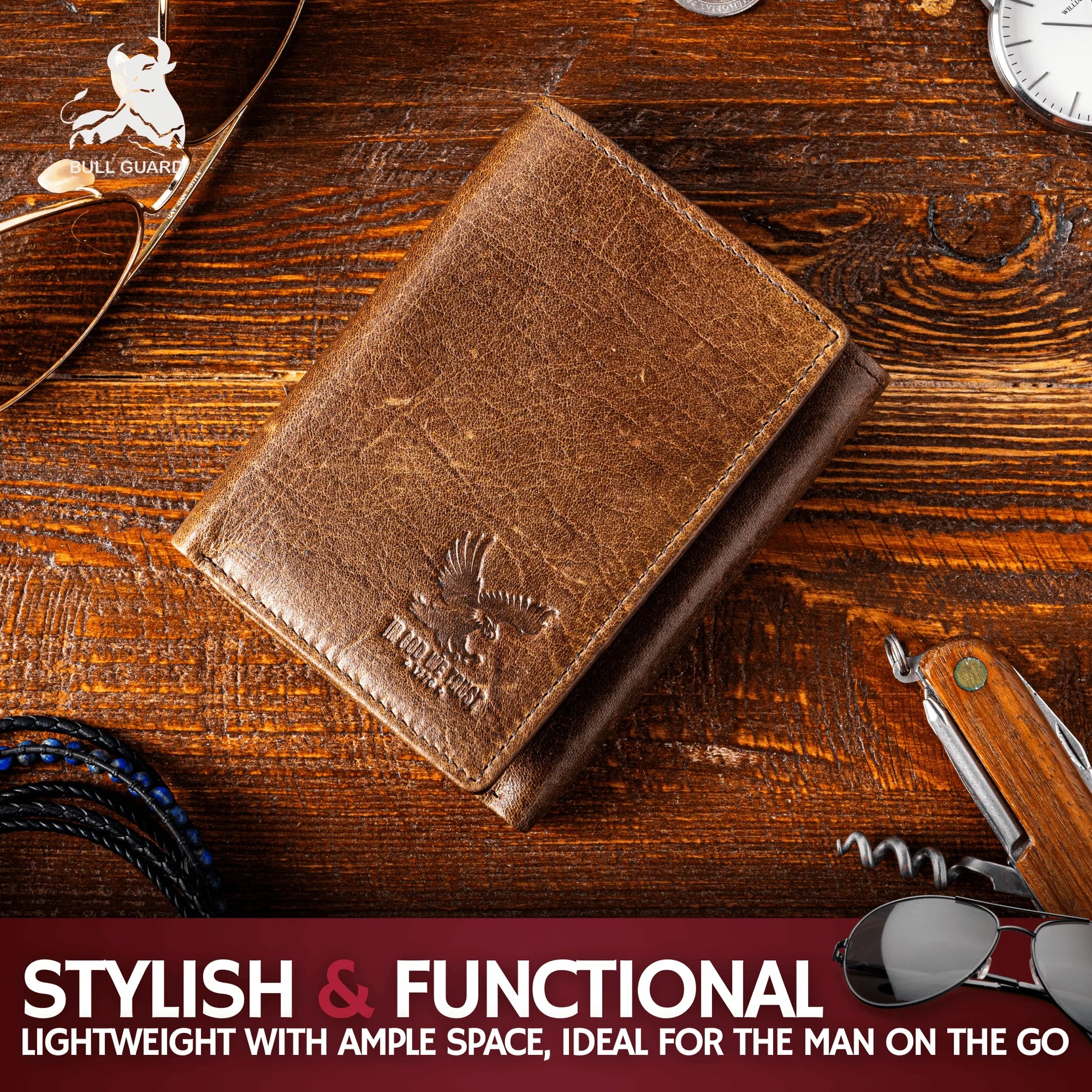 Genuine Leather Trifold Wallet for Men RFID and ID Window