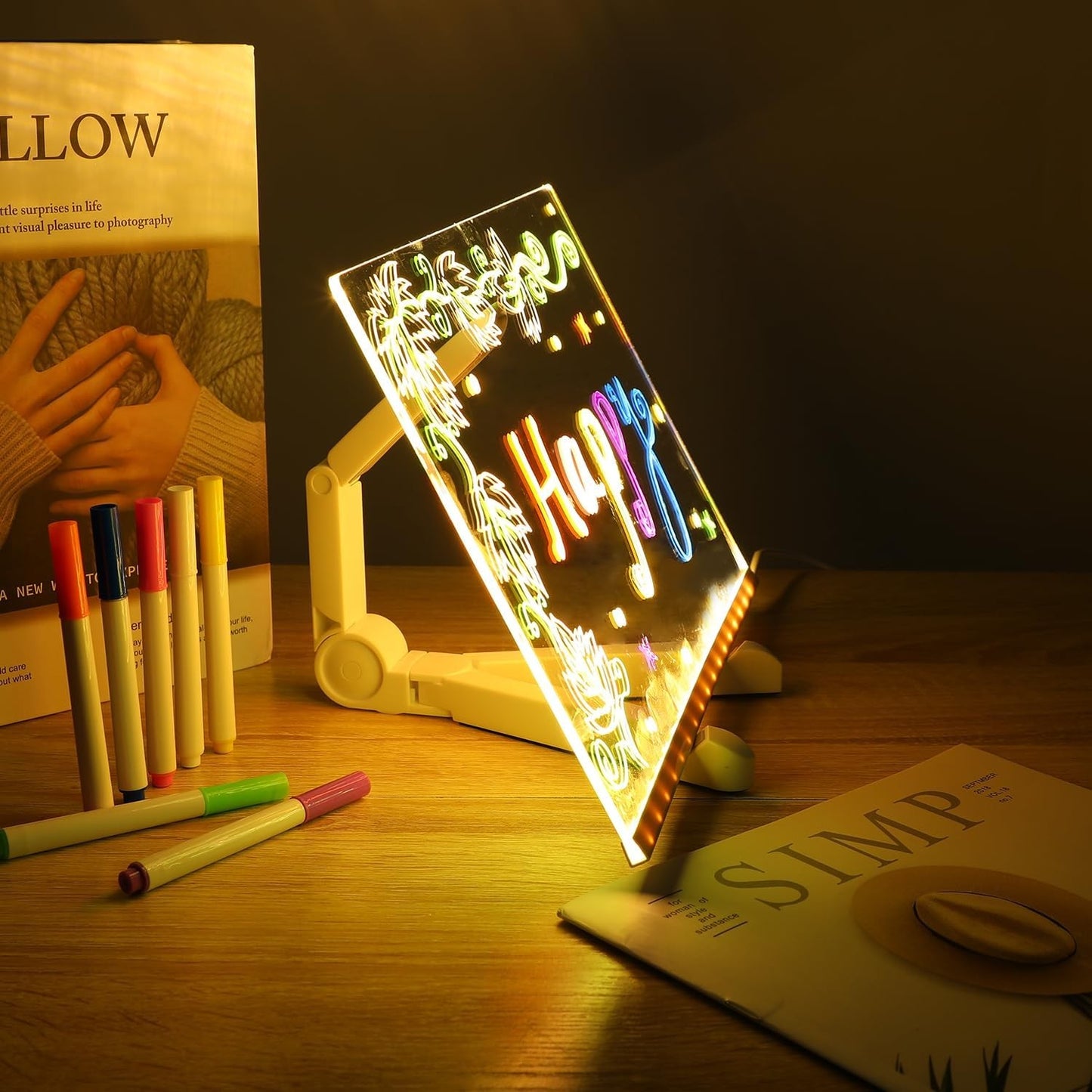 Led Note Board with Colors, Light up Acrylic Message Board, Glowing Acrylic Dry