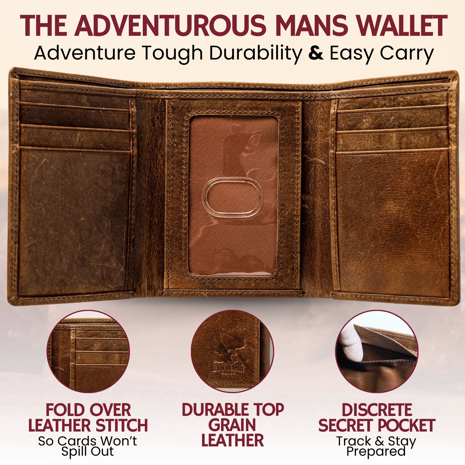 Genuine Leather Trifold Wallet for Men RFID and ID Window