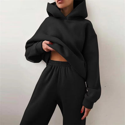 Women's Autumn Fashion Oversized Tracksuit Set with Warm Hoodie and Long Pants