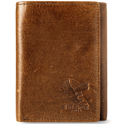 Genuine Leather Trifold Wallet for Men RFID and ID Window