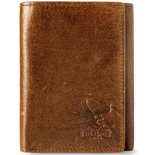 Genuine Leather Trifold Wallet for Men RFID and ID Window