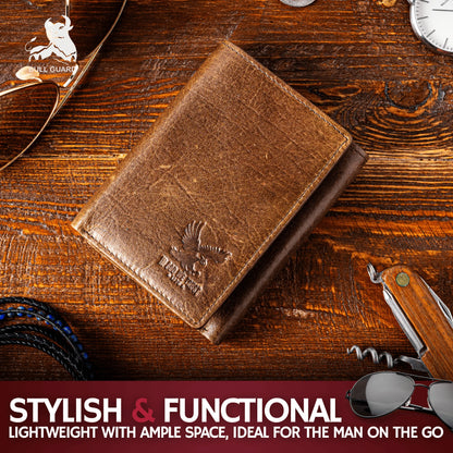 Genuine Leather Trifold Wallet for Men RFID and ID Window