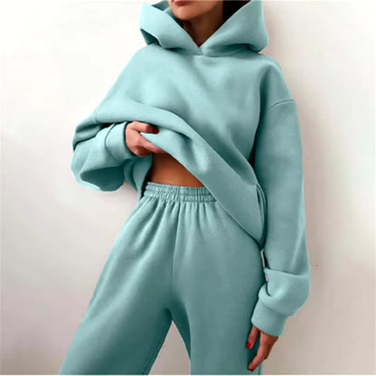 Women's Autumn Fashion Oversized Tracksuit Set with Warm Hoodie and Long Pants